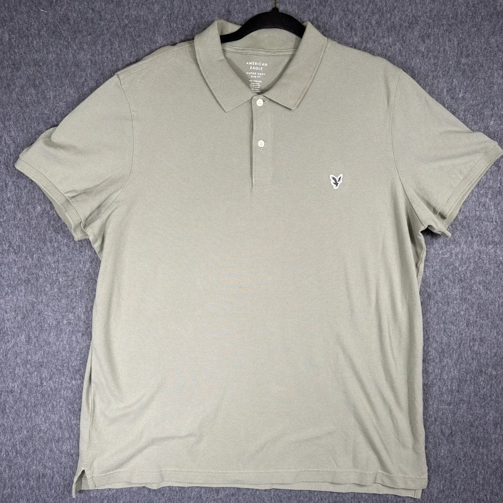 American Eagle Polo Shirt Mens XXL Green Short Sleeve Preppy Super Soft Slim Fit